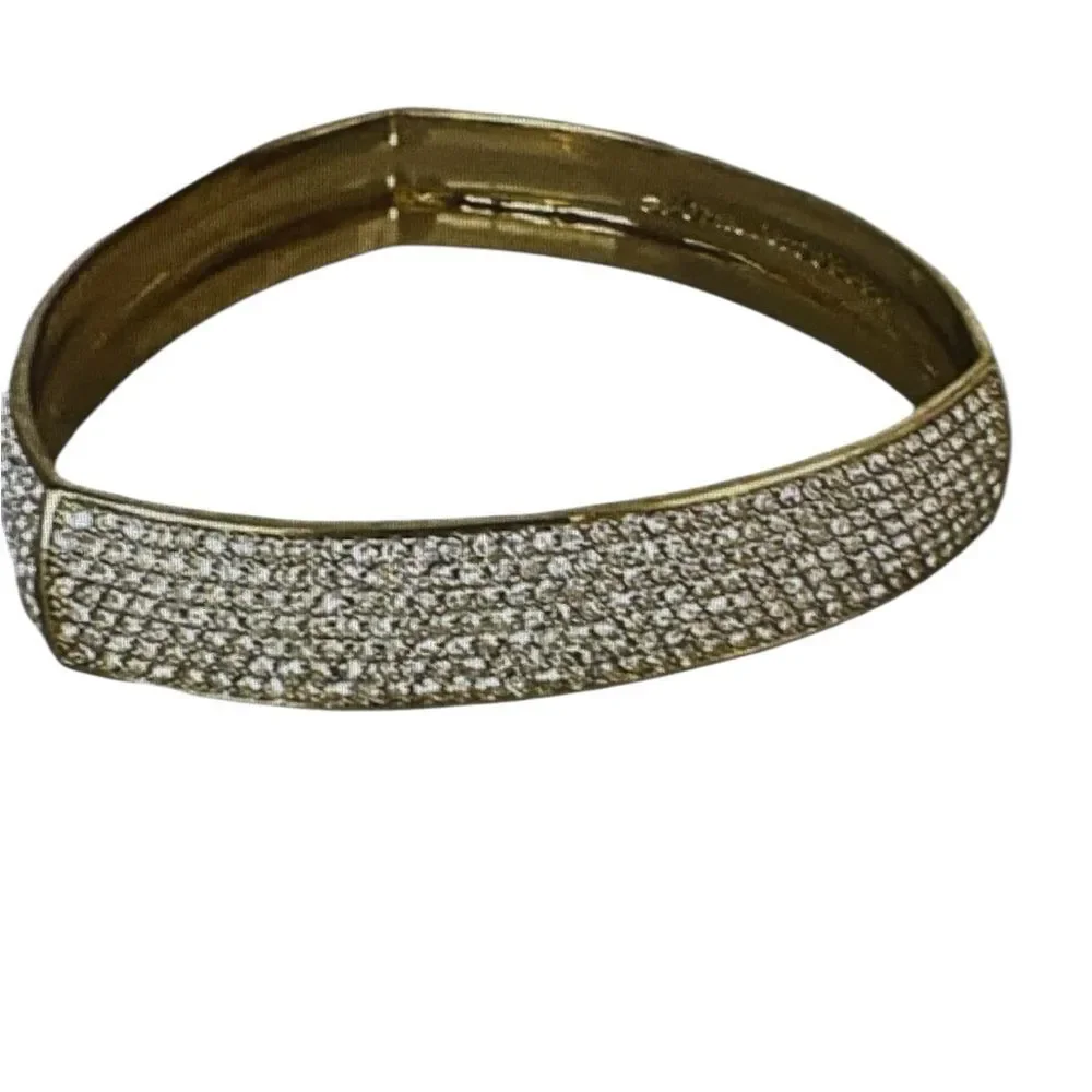 NEW Rebecca Minkoff Brass Tone Triangle Shape Crystal Rhinestone Bangle Bracelet